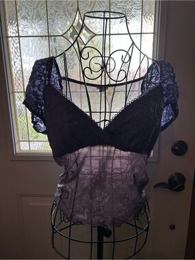 Urban Outfitters Purple Lace & Sheer Short Sleeve Top